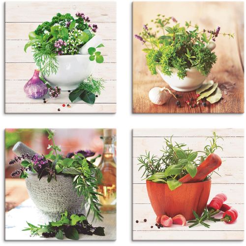 4062144353769 - Leinwandbild ARTLAND Frische Kräuter und Gewürze Bilder Gr B H 30 cm x 30 cm Leinwandbild Arrangements quadratisch 4 St grün Bild Leinwandbild Leinwandbilder Bilder 4er Set verschiedene Größen