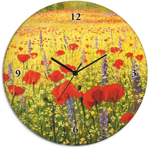 4062144605189 - Wanduhr ARTLAND Glasuhr rund Mohnblumenfeld Wanduhren Gr B H T 30 cm x 30 cm x 18 cm Quarzuhr bunt Wanduhren wahlweise mit Quarz- oder Funhuhrwerk lautlos ohne Tickgeräusche