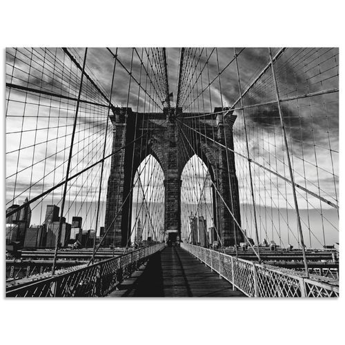 4059745917643 - Wandbild ARTLAND Brooklyn Bridge - schwarz weiss Bilder Gr B H 80 cm x 60 cm Alu-Dibond-Druck Brücken Querformat 1 St schwarz Bild Poster Bilder als Alubild Leinwandbild Wandaufkleber oder in versch Größen