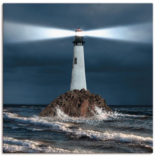 4057738316176 - Wandbild ARTLAND Bild von Leuchtturm mit Lichtstrahl Bilder Gr B H 40 cm x 40 cm Leinwandbild Gebäude quadratisch 1 St blau Bild Leinwandbild Kunstdrucke Bilder als Alubild Leinwandbild Wandaufkleber oder Poster in versch Größen