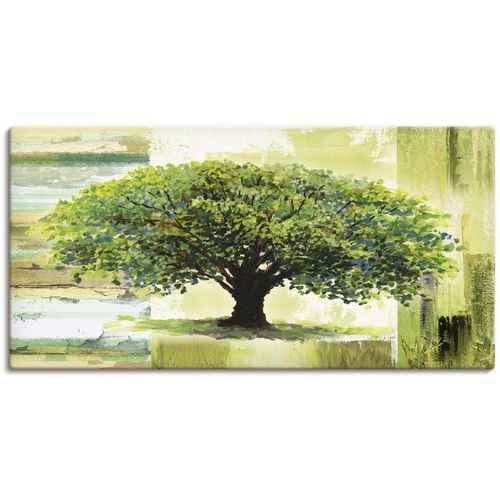 4057738022589 - Wandbild ARTLAND Frühlingsbaum auf abstraktem Hintergrund Bilder Gr B H 60 cm x 30 cm Leinwandbild Bäume 1 St grün Bild Metallbild Metallbilder Bilder als Alubild Leinwandbild Wandaufkleber oder Poster in versch Größen