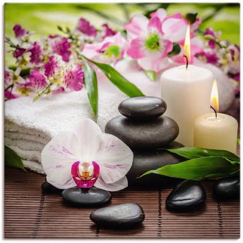 4062144593721 - Wandbild ARTLAND Spa Orchideen Bambus Kerze Bilder Gr B H 50 cm x 50 cm Leinwandbild Zen Bilder quadratisch 1 St pink Kunstdrucke als Alubild Leinwandbild Wandaufkleber oder Poster in versch Größen