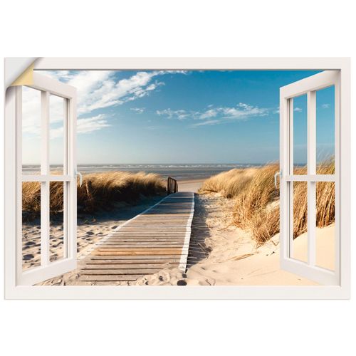 4057738621584 - Wandbild ARTLAND Fensterblick Nordseestrand auf Langeoog Bilder Gr B H 100 cm x 70 cm Wandaufkleber - Vinyl Fensterblick Querformat 1 St weiß Bild Poster Bilder als Leinwandbild Wandaufkleber oder in versch Größen