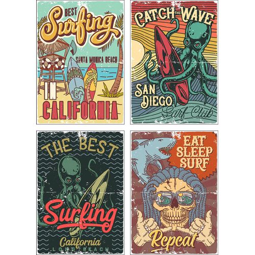 4062144315880 - Poster ARTLAND Surfen in Kalifornien Bilder Gr B H 297 cm x 42 cm Poster Sprüche & Texte Hochformat 4 St bunt Poster Bilder Poster Wandbild Bild Wandposter