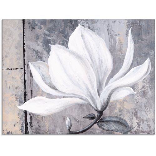 4062144159071 - Glasbild ARTLAND Klassische Magnolie Bilder Gr B H 60 cm x 30 cm Blumen 1 St grau Glasbilder Bilder in verschiedenen Größen