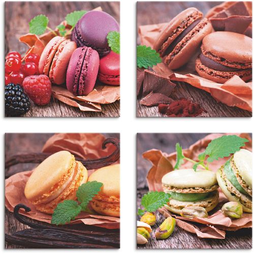 4062144353752 - Leinwandbild ARTLAND Macarons Bilder Gr B H 30 cm x 30 cm Leinwandbild Süßspeisen quadratisch 4 St braun Bild Leinwandbild Leinwandbilder Bilder 4er Set verschiedene Größen