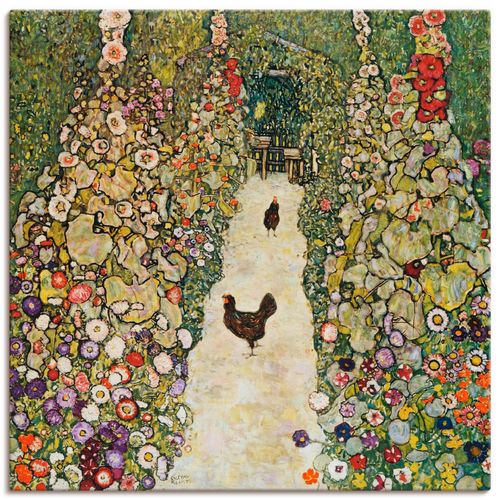 4055327951333 - Wandbild ARTLAND Gartenweg mit Hühnern Bilder Gr B H 40 cm x 40 cm Leinwandbild Vögel quadratisch 1 St bunt Bild Poster Bilder als Leinwandbild Wandaufkleber oder in versch Größen