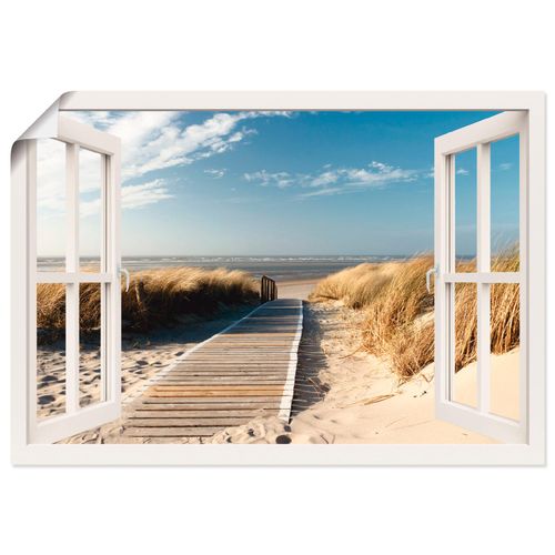 4058661011381 - Wandbild ARTLAND Fensterblick Nordseestrand auf Langeoog Bilder Gr B H 130 cm x 90 cm Poster Fensterblick Querformat 1 St weiß Bild Poster Bilder als Leinwandbild Wandaufkleber oder in versch Größen