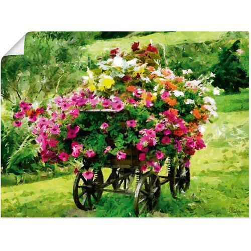 4062144705131 - Wandbild ARTLAND Kutsche mit Blumen Bilder Gr B H 60 cm x 45 cm Poster Blumenbilder Querformat 1 St grün Kunstdrucke als Alubild Leinwandbild Wandaufkleber oder Poster in versch Größen