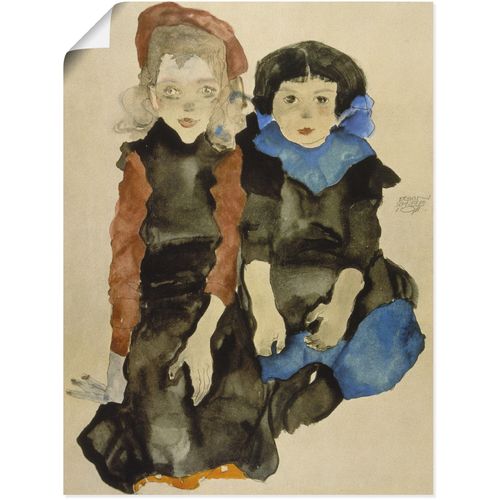 4058661238436 - Wandbild ARTLAND Zwei kleine Mädchen 1911 Bilder Gr B H 30 cm x 40 cm Poster Kind 1 St schwarz Bild Metallbild Metallbilder Bilder als Alubild Leinwandbild Wandaufkleber oder Poster in versch Größen