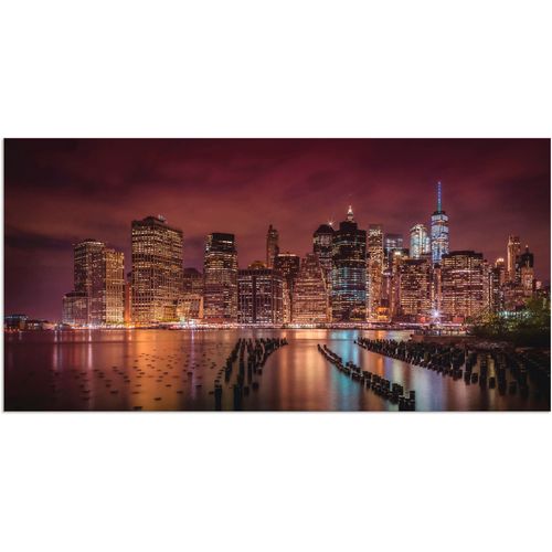 4059745818377 - Wandbild ARTLAND New York City Impression bei Nacht Bilder Gr B H 40 cm x 20 cm Alu-Dibond-Druck Amerika 1 St rot Bild Kunstdruck Poster Bilder als Alubild Leinwandbild Wandaufkleber oder in versch Größen