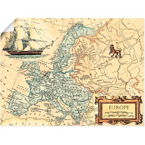 4058661317483 - Wandbild ARTLAND Europakarte Bilder Gr B H 80 cm x 60 cm Poster Landkarten Querformat 1 St beige (natur) Bild Metallbild Metallbilder Bilder als Alubild Leinwandbild Wandaufkleber oder Poster in versch Größen