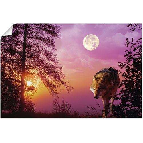 4062144622148 - Wandbild ARTLAND Wolf im Vollmond Bilder Gr B H 120 cm x 80 cm Poster Wolfbilder Querformat 1 St lila Kunstdrucke als Alubild Leinwandbild Wandaufkleber oder Poster in versch Größen