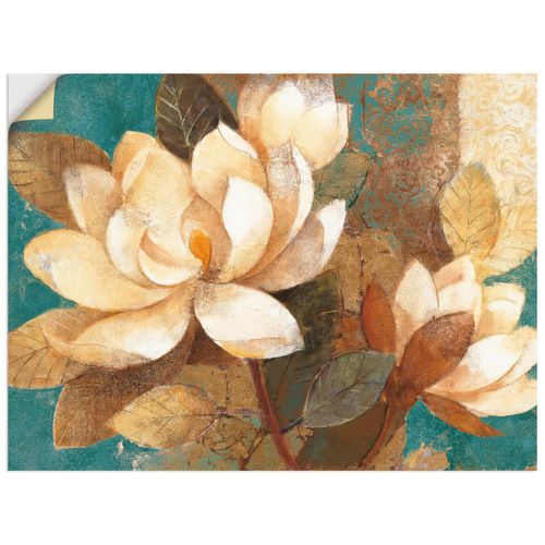 4062144449127 - Wandbild ARTLAND Türkise Magnolien Bilder Gr B H 60 cm x 45 cm Wandaufkleber - Vinyl Blumen Querformat 1 St braun Bild Poster Bilder als Leinwandbild Wandaufkleber oder in versch Größen