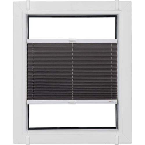 4001442955671 - Plissee Budget Crepe Plissees Gr 160 cm zweiseitig verschiebbar 95 cm grau (dunkelgrau weiß) Plissees ohne Bohren Klemmfix glatt