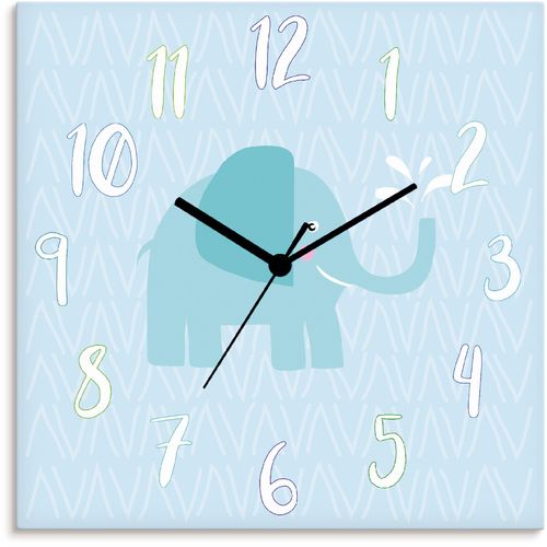 4062144362143 - Wanduhr ARTLAND Elefant auf blau Wanduhren Gr B H T 30 cm x 30 cm x 03 cm Funkuhr blau Wanduhren wahlweise mit Quarz- oder Funhuhrwerk lautlos ohne Tickgeräusche