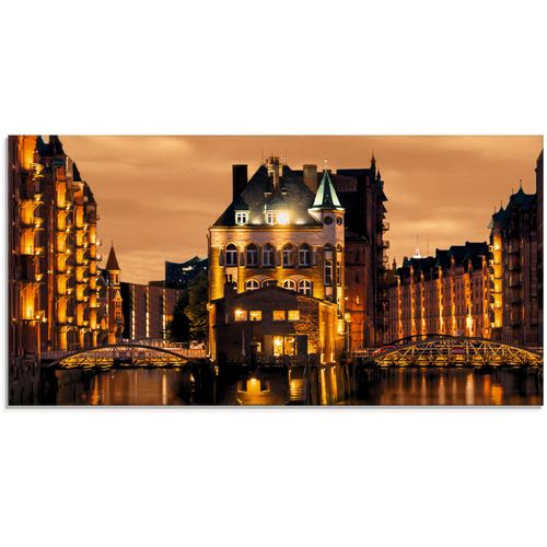 4058661629999 - Glasbild ARTLAND Speicherstadt in Hamburg Bilder Gr B H 100 cm x 50 cm Glasbild Deutschland 1 St orange Glasbilder in verschiedenen Größen