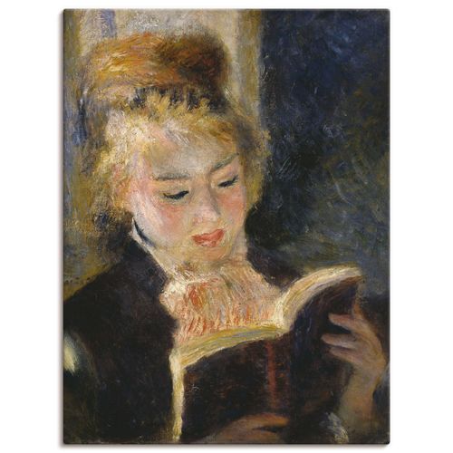 4055327913980 - Wandbild ARTLAND Lesendes Mädchen Bilder Gr B H 45 cm x 60 cm Leinwandbild Frau Hochformat 1 St schwarz Bild Poster Bilder als Leinwandbild Wandaufkleber oder in versch Größen