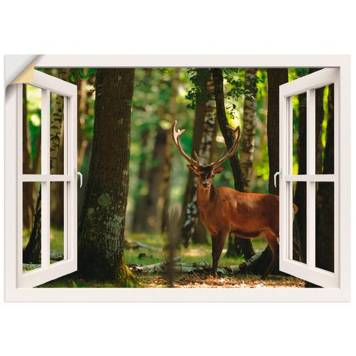 4057738620037 - Wandbild ARTLAND Fensterblick - Hirsch 4 Wald Bilder Gr B H 100 cm x 70 cm Wandaufkleber - Vinyl Fensterblick Querformat 1 St weiß Bild Poster Bilder als Leinwandbild Wandaufkleber oder in versch Größen