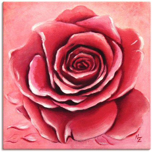 4059745586740 - Wandbild ARTLAND Rote Rose handgemalt Bilder Gr B H 70 cm x 70 cm Leinwandbild Blumen quadratisch 1 St rot Bild Poster Bilder als Alubild Leinwandbild Wandaufkleber oder in versch Größen