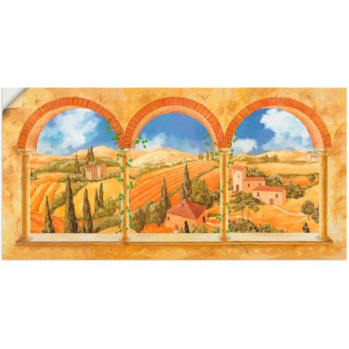 4057738246152 - Wandbild ARTLAND Drei Torbögen mit Blick in die Toskana Bilder Gr B H 150 cm x 75 cm Wandaufkleber - Vinyl Fensterblick 1 St beige (naturfarben) Bild Poster Bilder als Alubild Leinwandbild Wandaufkleber oder in versch Größen