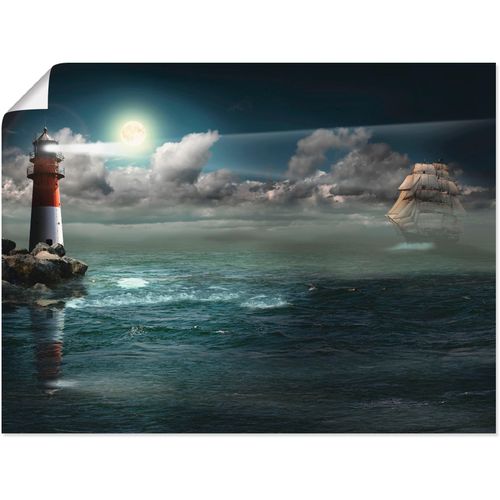 4055327372527 - Wandbild ARTLAND Leuchtturm unter Beleuchtung Bilder Gr B H 40 cm x 30 cm Poster Gebäude 1 St blau Bild Kunstdruck Kunstdrucke Bilder als Leinwandbild Wandaufkleber oder Poster in versch Größen