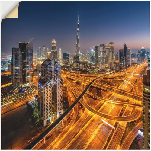 4062144641286 - Wandbild ARTLAND Skyline Dubai Bilder Gr B H 50 cm x 50 cm Wandaufkleber - Vinyl Bilder von Asien quadratisch 1 St gelb Glasbild Glasbilder Bilder gedruckt