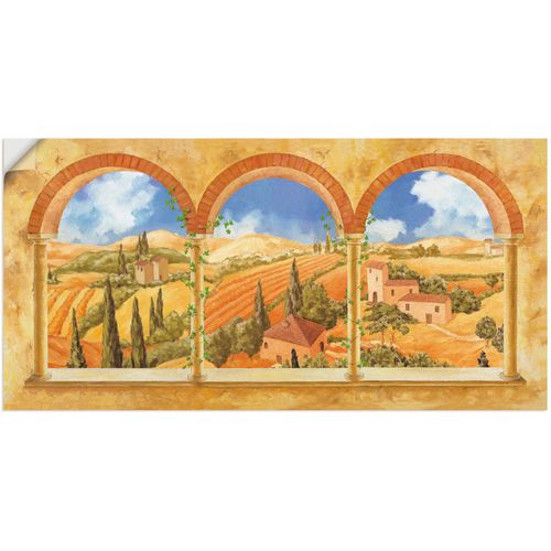 4057738246121 - Wandbild ARTLAND Drei Torbögen mit Blick in die Toskana Bilder Gr B H 100 cm x 50 cm Wandaufkleber - Vinyl Fensterblick 1 St beige (naturfarben) Bild Poster Bilder als Alubild Leinwandbild Wandaufkleber oder in versch Größen