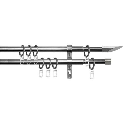 4004339382420 - Gardinenstange INDEKO Evian Gardinenstangen Gr L 200 cm - 350 cm Ø 22 mm 2 läufig silberfarben (edelstahlfarben) Gardinenstangen Wandmontage stufenlos verstellbare Teleskopstange
