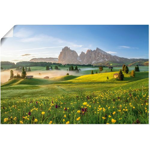 4062144639931 - Wandbild ARTLAND Frühling auf der Seiser Alm Bilder Gr B H 120 cm x 80 cm Poster Berge & Alpenbilder Querformat 1 St grün Kunstdrucke als Alubild Leinwandbild Wandaufkleber oder Poster in versch Größen