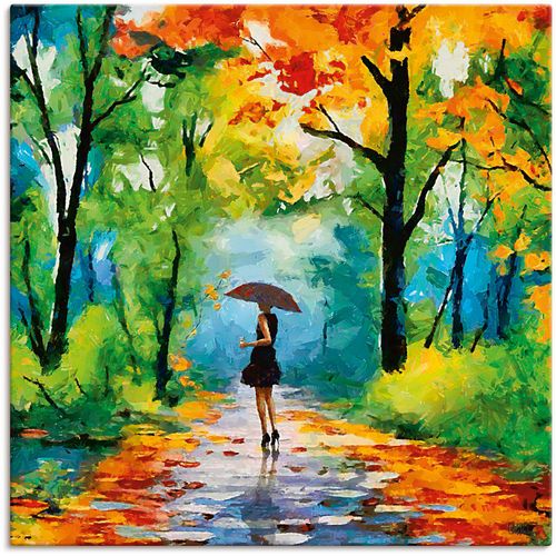 4062144711965 - Wandbild ARTLAND Herbstlicher Spaziergang im Park Bilder Gr B H 50 cm x 50 cm Leinwandbild Vier Jahreszeiten Bilder quadratisch 1 St bunt Kunstdrucke als Alubild Leinwandbild Wandaufkleber oder Poster in versch Größen