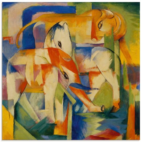 4058661190475 - Glasbild ARTLAND Elefant Pferd Rind 1914 Bilder Gr B H 40 cm x 40 cm Glasbild Haustiere quadratisch 1 St bunt Bild Glasbild Glasbilder Bilder in verschiedenen Größen