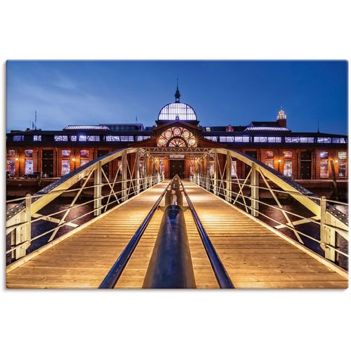 4062144646069 - Wandbild ARTLAND Fischmarkt Hamburg Bilder Gr B H 120 cm x 80 cm Leinwandbild Hamburg Querformat 1 St gelb Kunstdrucke als Alubild Leinwandbild Wandaufkleber oder Poster in versch Größen
