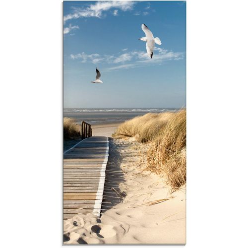 4058661624338 - Glasbild ARTLAND Nordseestrand auf Langeoog mit Möwen Bilder Gr B H 30 cm x 60 cm Strand 1 St blau Glasbilder Bilder in verschiedenen Größen