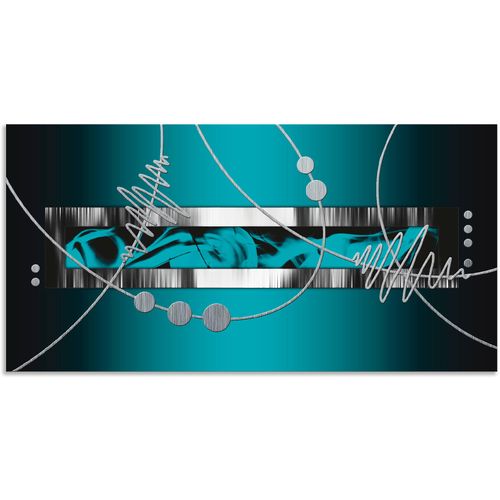 4059745913331 - Wandbild ARTLAND Silber abstrakt auf petrol Bilder Gr B H 60 cm x 30 cm Alu-Dibond-Druck Gegenstandslos 1 St blau Bild Metallbild Metallbilder Bilder als Alubild Leinwandbild Wandaufkleber oder Poster in versch Größen