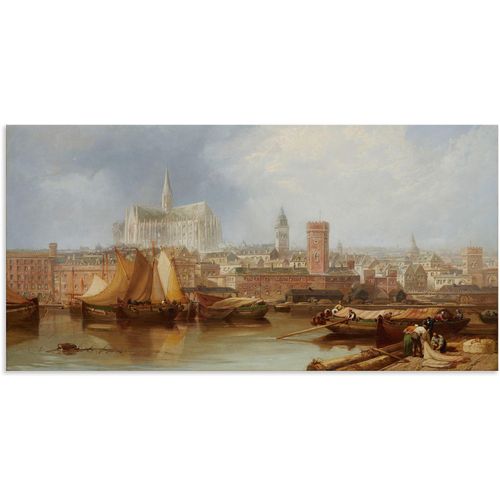 4062144797464 - Wandbild ARTLAND Ansicht von Köln unvollendeter Dom Bilder Gr B H 40 cm x 20 cm Alu-Dibond-Druck Bilder von Booten & Schiffen Querformat 1 St braun Kunstdrucke als Alubild Leinwandbild Wandaufkleber oder Poster in versch Größen