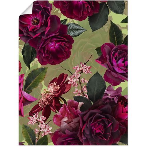 4062144649008 - Wandbild ARTLAND Dunkle Rosen auf Grün Bilder Gr B H 30 cm x 40 cm Poster Blumenbilder Hochformat 1 St pink Kunstdrucke als Alubild Leinwandbild Wandaufkleber oder Poster in versch Größen