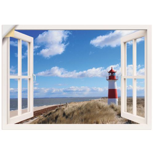 4057738621546 - Wandbild ARTLAND Fensterblick - Leuchtturm Sylt Bilder Gr B H 100 cm x 70 cm Wandaufkleber - Vinyl Fensterblick Querformat 1 St weiß Bild Poster Bilder als Leinwandbild Wandaufkleber oder in versch Größen