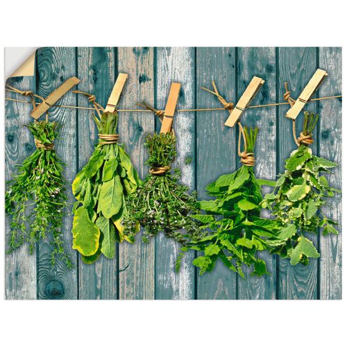 4059745834414 - Wandbild ARTLAND Kräuter mit Holzoptik Bilder Gr B H 40 cm x 30 cm Wandaufkleber - Vinyl Pflanzen Querformat 1 St grün Bild Poster Bilder als Alubild Leinwandbild Wandaufkleber oder in versch Größen