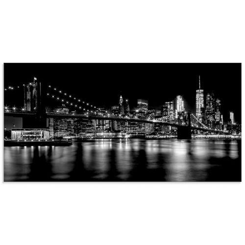 4059745509374 - Glasbild ARTLAND Manhattan Skyline & Brroklyn Bridge Bilder Gr B H 100 cm x 50 cm Glasbild Amerika Querformat 1 St schwarz Bild Glasbild Glasbilder Bilder in verschiedenen Größen