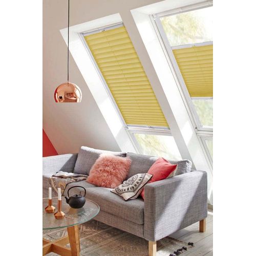 4001442767892 - Dachfensterplissee Classic Style Crepe Plissees Gr 136 cm zweiseitig verschiebbar 117 cm gelb (gelb weiß) Dachfensterplissees mit Führungsschienen 4001442767892 - Dachfensterplissee Classic Style Crepe Plissees Gr 136 cm zweiseitig verschiebbar 117 cm gelb (gelb weiß) Dachfensterplissees mit Führungsschienen