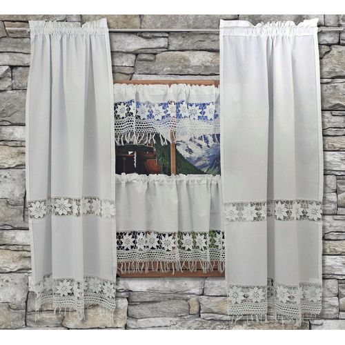 4056837012200 - Querbehang HOSSNER - ART OF HOME DECO ugspitze Gardinen Gr 50 cm Stangendurchzug 120 cm weiß Stangendurchzug Häkelspitze - ECHTE Handarbeit