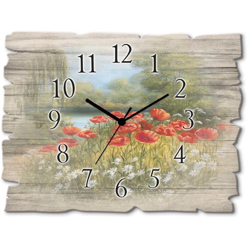 4062144357309 - Wanduhr ARTLAND Mohnwiese Wanduhren Gr B H T 40 cm x 30 cm x 06 cm Quarzuhr grün Wanduhren wahlweise mit Quarz- oder Funhuhrwerk lautlos ohne Tickgeräusche