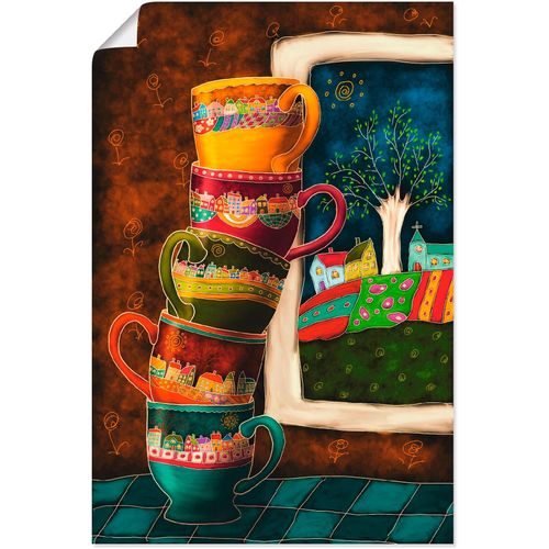 4057738680673 - Wandbild ARTLAND Fröhliche Kaffeetassen Bilder Gr B H 60 cm x 90 cm Poster Getränke Hochformat 1 St bunt Bild Leinwandbild Kunstdrucke Bilder als Alubild Leinwandbild Wandaufkleber oder Poster in versch Größen