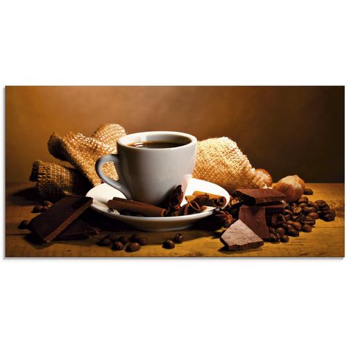 4055327041195 - Glasbild ARTLAND Kaffeetasse Zimtstange Nüsse Schokolade Bilder Gr B H 60 cm x 30 cm Getränke 1 St braun Glasbilder Bilder in verschiedenen Größen