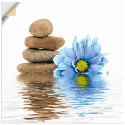 4057738274674 - Wandbild ARTLAND Therapie-Steine mit einzelnen Blumen Bilder Gr B H 40 cm x 40 cm Wandaufkleber - Vinyl Zen quadratisch 1 St weiß Bild Poster Bilder als Alubild Leinwandbild Wandaufkleber oder in versch Größen