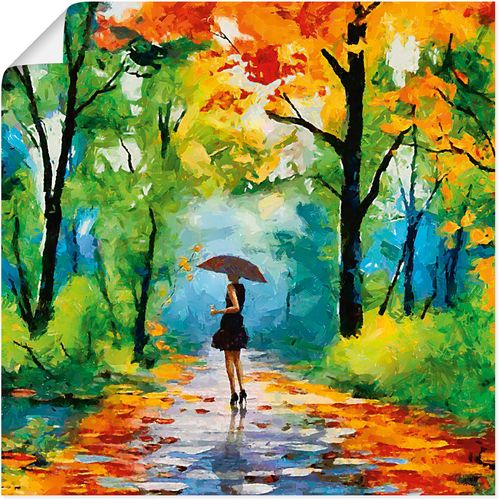4062144712030 - Wandbild ARTLAND Herbstlicher Spaziergang im Park Bilder Gr B H 100 cm x 100 cm Poster Vier Jahreszeiten Bilder quadratisch 1 St bunt Kunstdrucke als Alubild Leinwandbild Wandaufkleber oder Poster in versch Größen