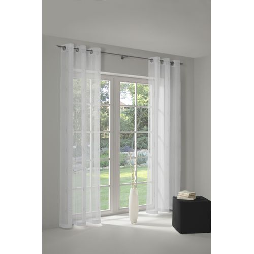 4004567100810 - Vorhang WIRTH Theresa Gardinen Gr 145 cm Ösen 140 cm weiß Fertiggardine Fertigstore Flauschvorhang Gardine Gardinenstore Langstore Ösenschal Übergardine Ösen Store