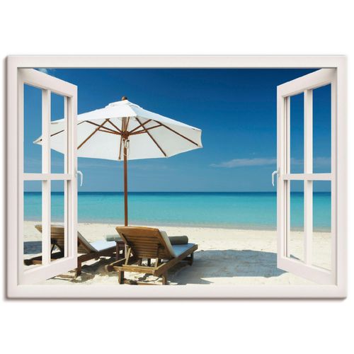 4055327350907 - Wandbild ARTLAND Fensterblick - Zwei Liegestühle Bilder Gr B H 70 cm x 50 cm Leinwandbild Fensterblick Querformat 1 St weiß Bild Poster Bilder als Leinwandbild Wandaufkleber oder in versch Größen