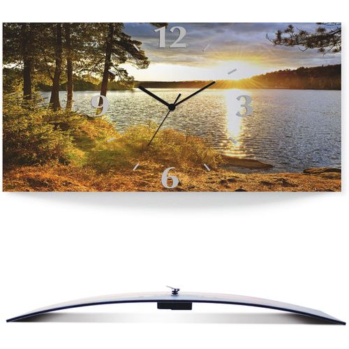 4059745812535 - Wanduhr ARTLAND Sonnenuntergang über See Algonquin Park Wanduhren Gr B H T 50 cm x 25 cm x 03 cm Funkuhr bunt Wanduhren 3D Optik gebogen mit Quarz- oder Funkuhrwerk versch Größen